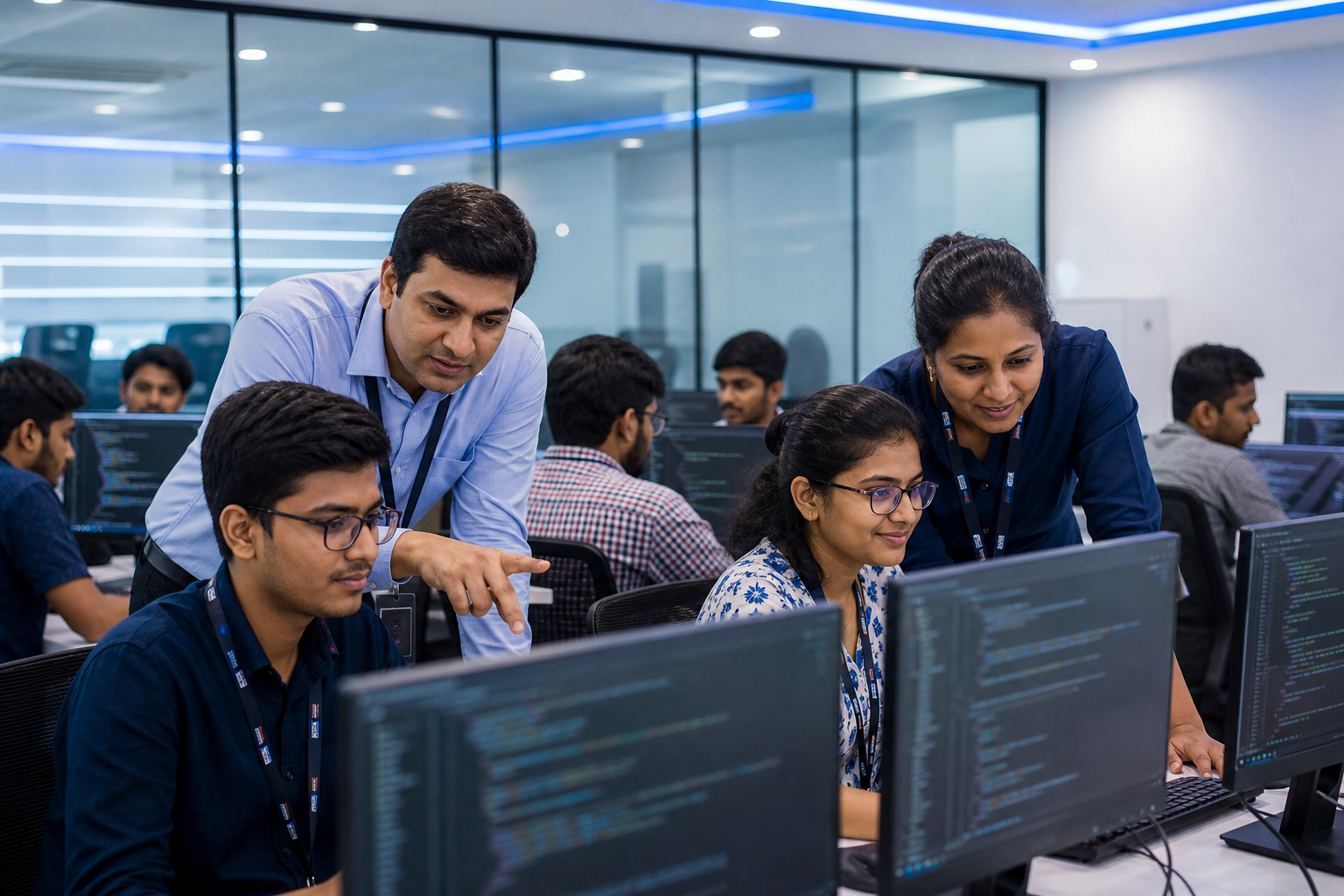 Asmorix expert faculty mentoring learners in a modern training lab